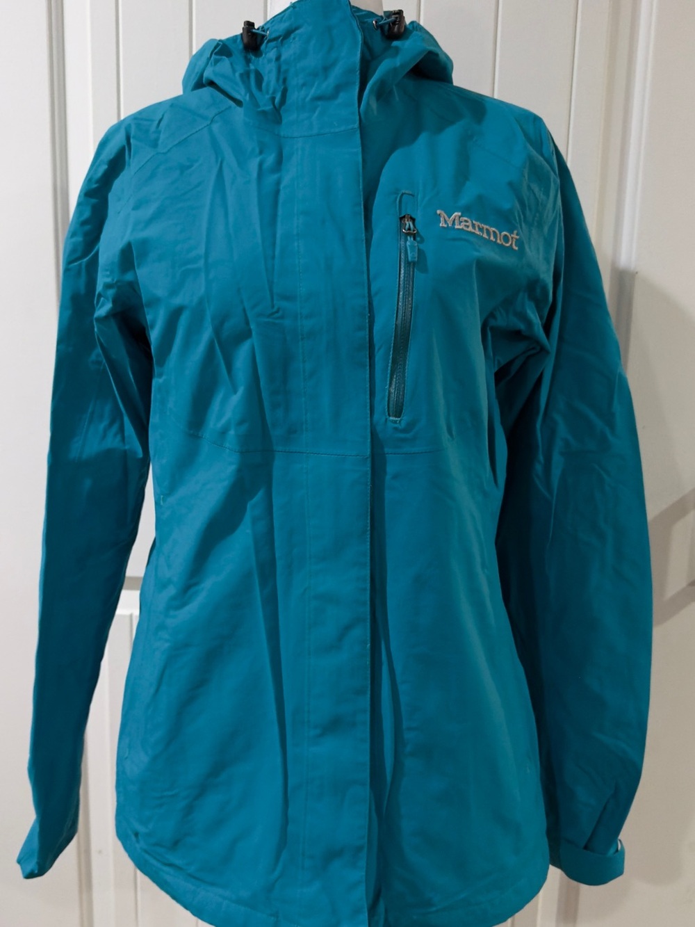 Marmot Rincon Women’s Rain Jacket Small Teal Waterproof Hooded Full Zip Outdoor
